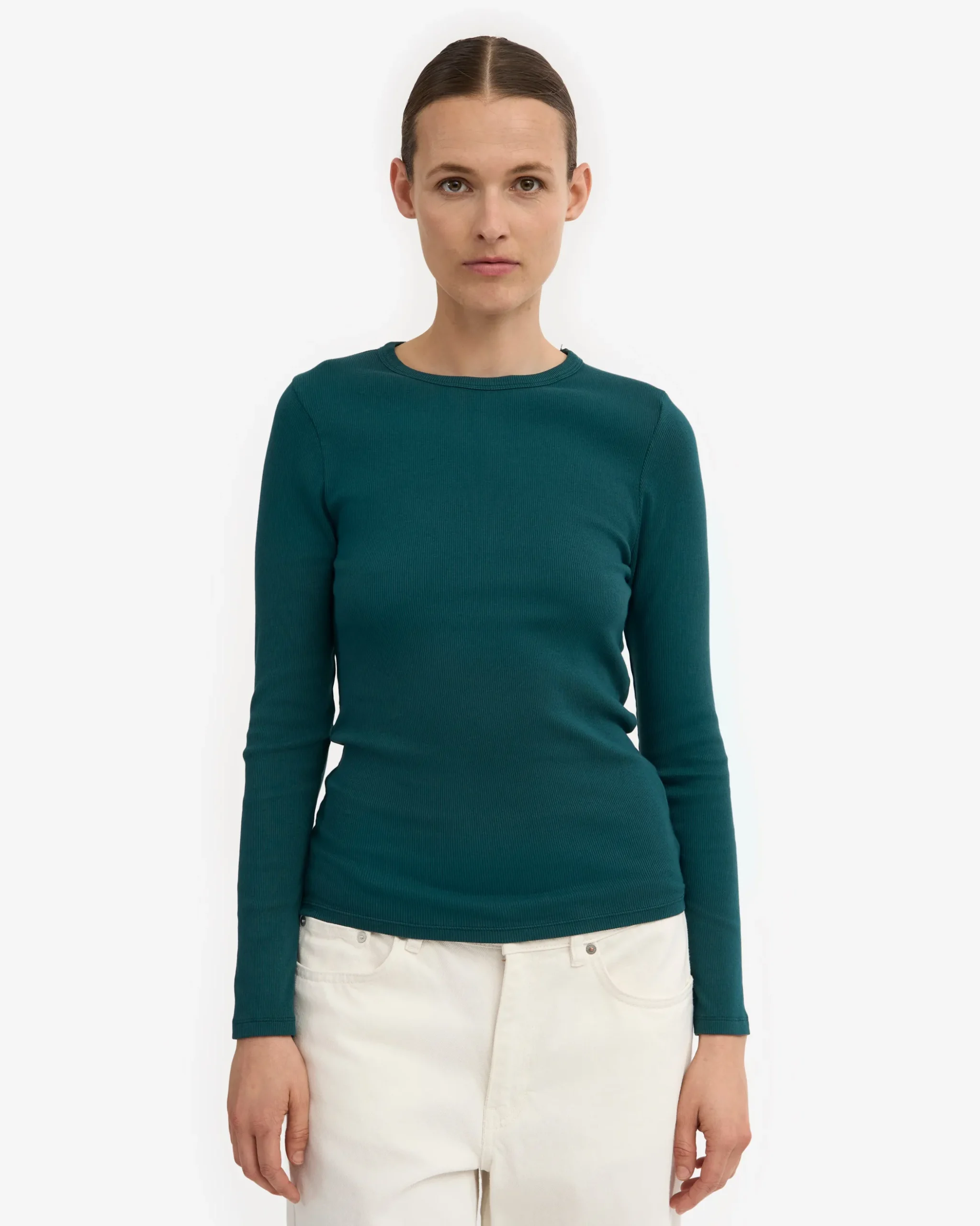 Women Organic Rib LS T-Shirt - Ocean Green