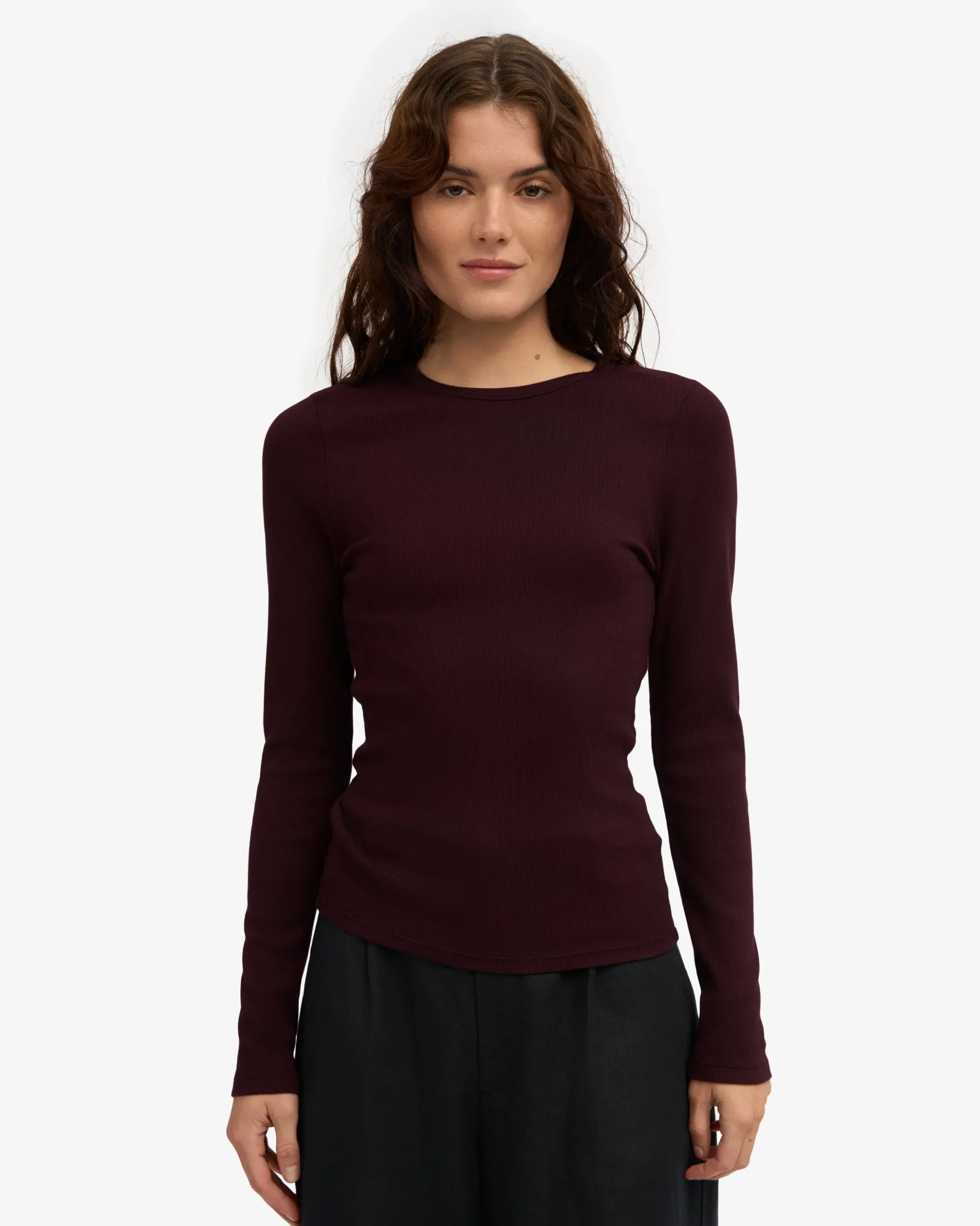 Women Organic Rib LS T-Shirt - Oxblood Red