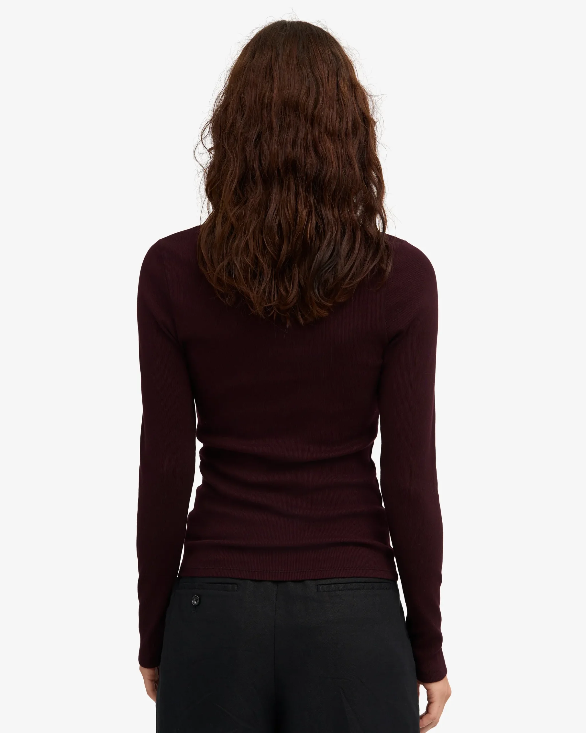Women Organic Rib LS T-Shirt - Oxblood Red