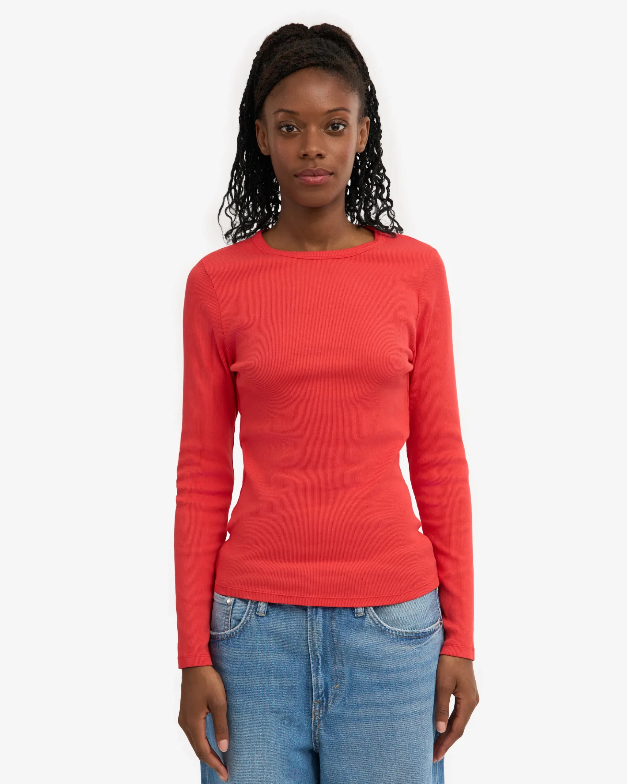 Women Organic Rib LS T-Shirt - Red Tangerine