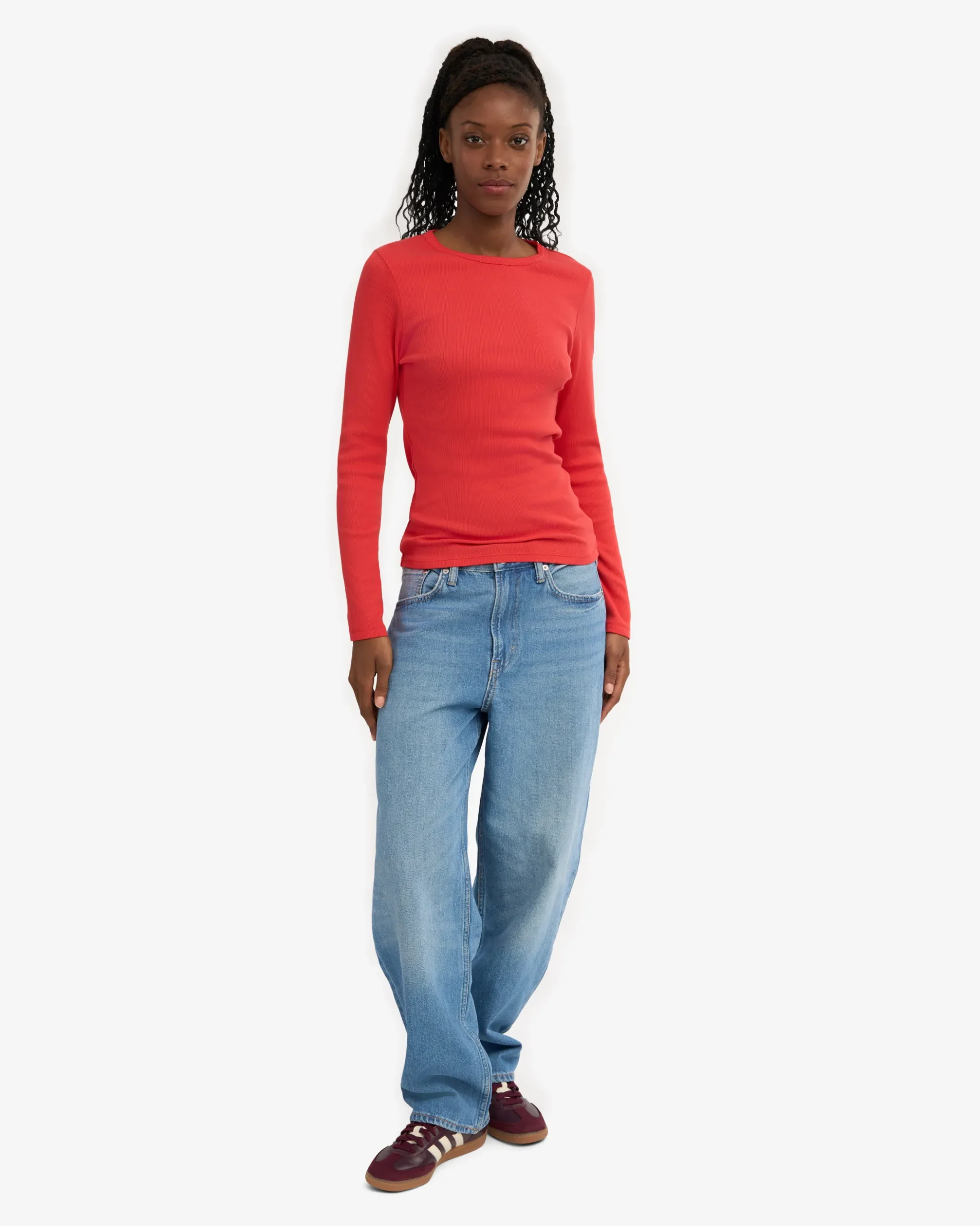 Women Organic Rib LS T-Shirt - Red Tangerine