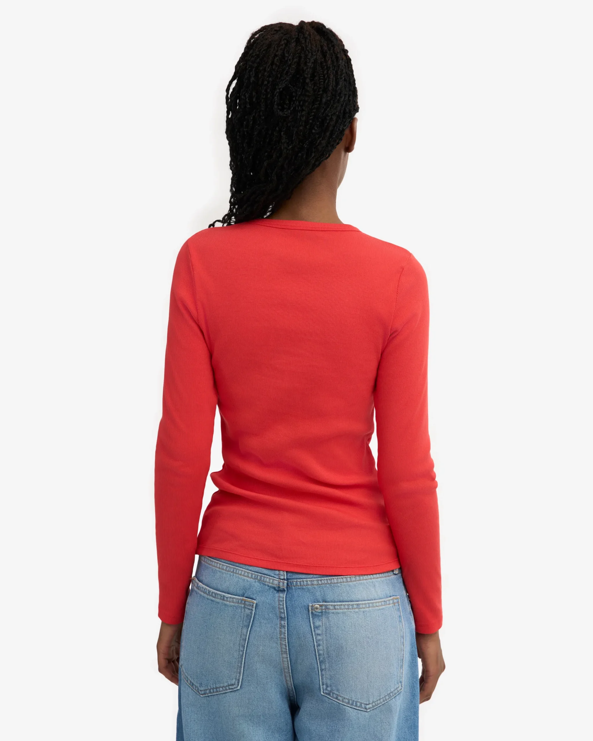 Women Organic Rib LS T-Shirt - Red Tangerine