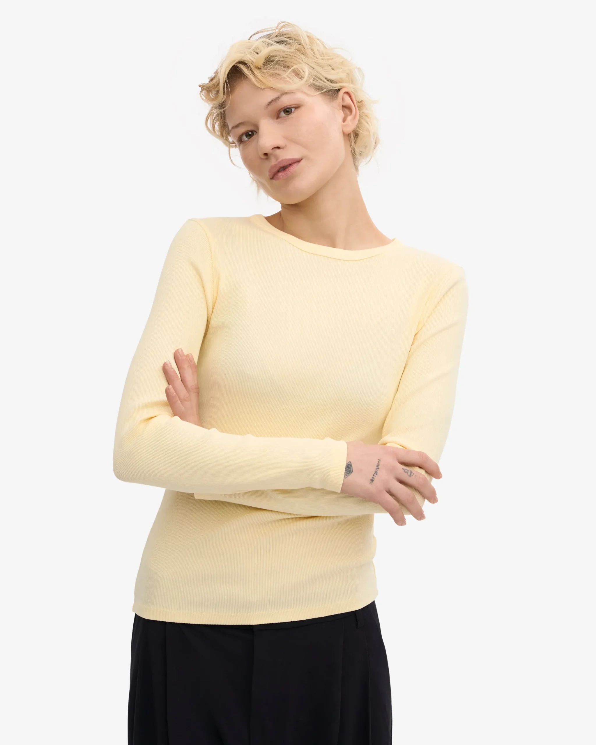 Women Organic Rib LS T-Shirt - Soft Yellow