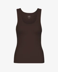 Women Organic Rib Tank Top - Coffee Brown