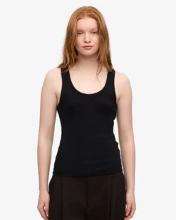 Women Organic Rib Tank Top - Deep Black