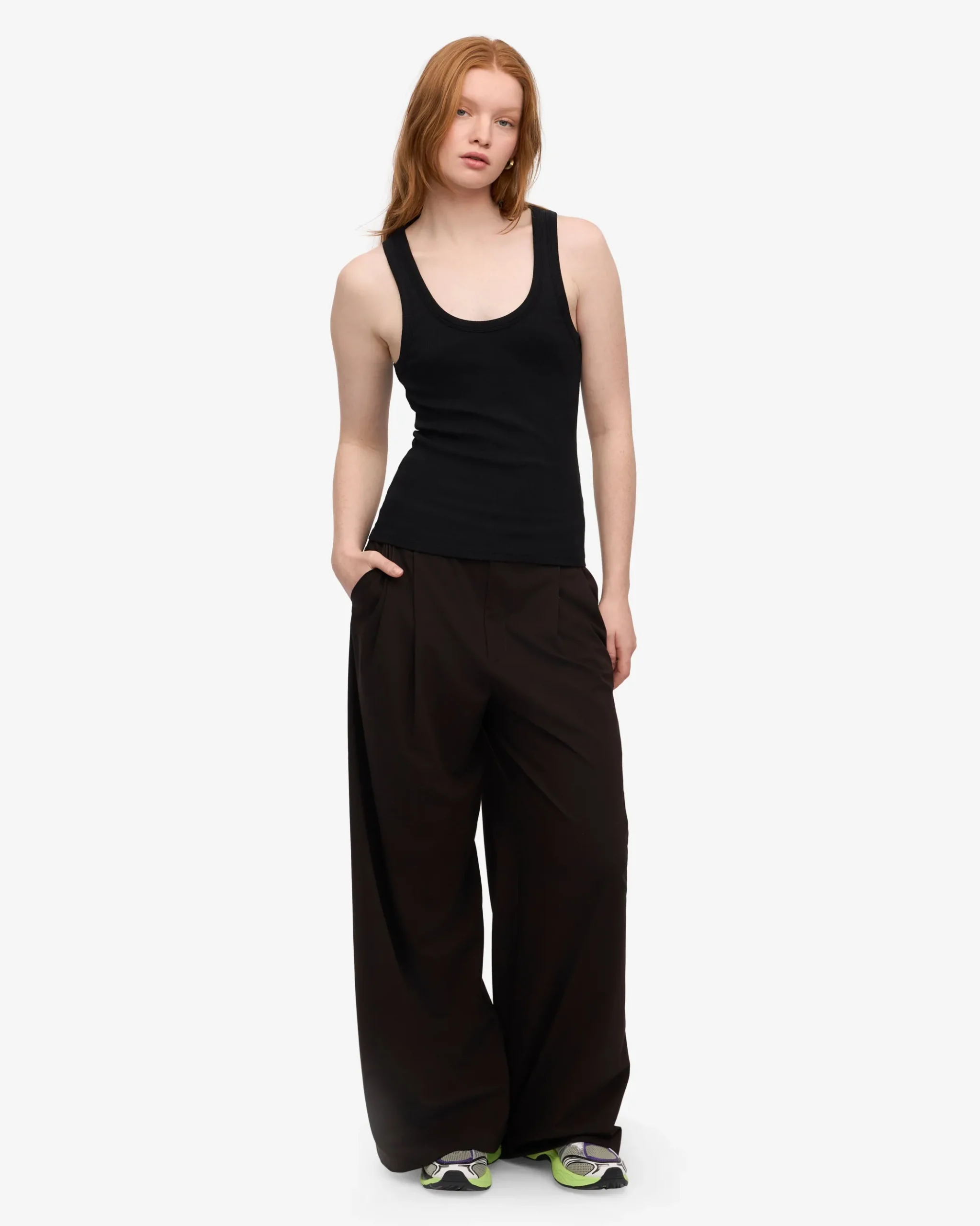 Women Organic Rib Tank Top - Deep Black