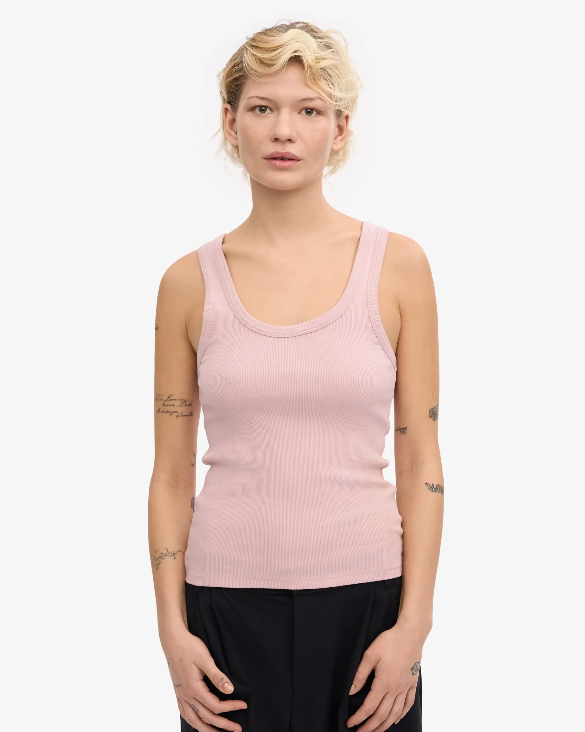 Women Organic Rib Tank Top - Faded Pink