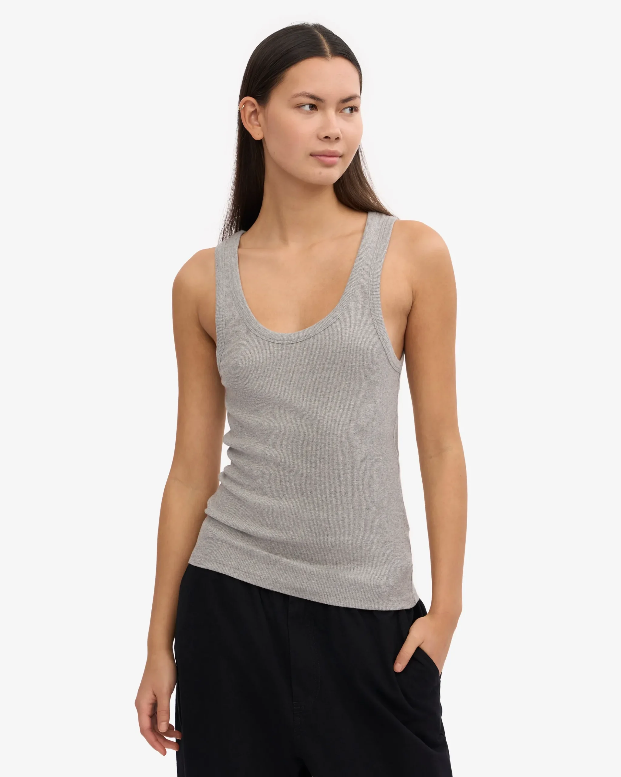 Women Organic Rib Tank Top - Heather Grey