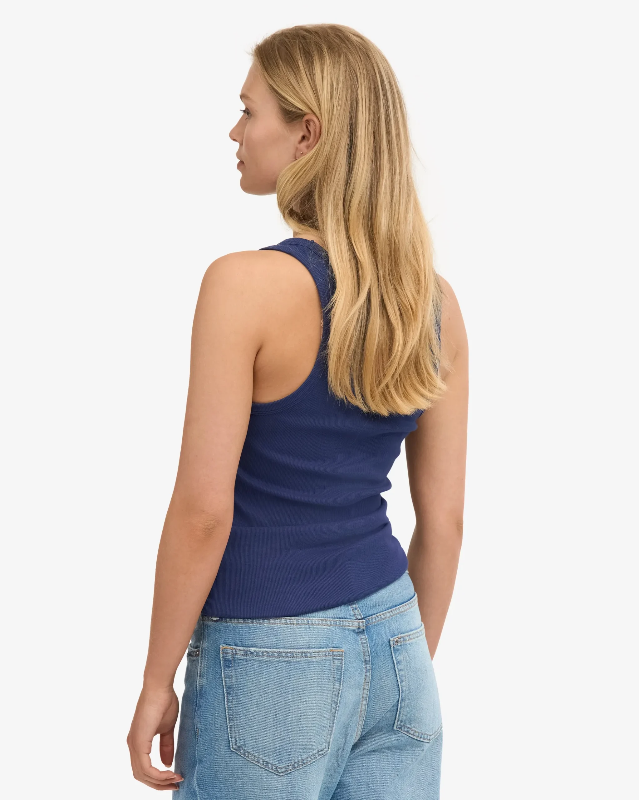 Women Organic Rib Tank Top - Marine Blue