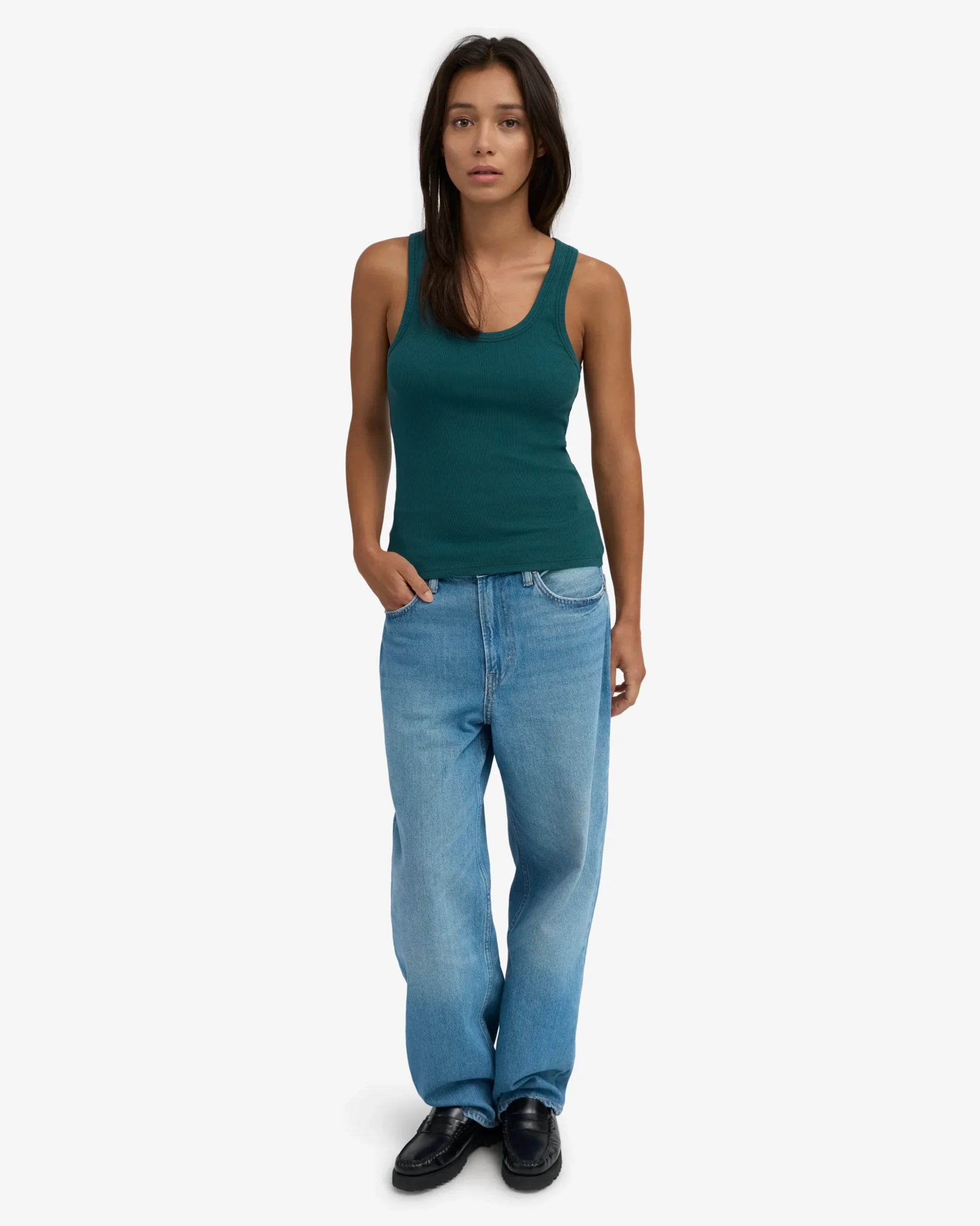 Women Organic Rib Tank Top - Ocean Green