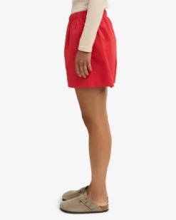Women Organic Twill Shorts - Red Tangerine